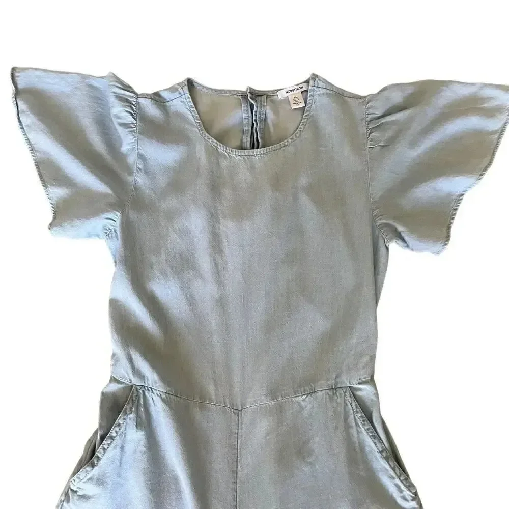 Nordstrom Blue Tie Back Lightweight Jumper Romper Wide Leg Capri Pants XL
